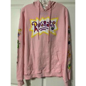 Nickelodeon 90s Rugrats Logo Pink Hoodie Sweatshirt Size Men's Medium Unisex NWT
